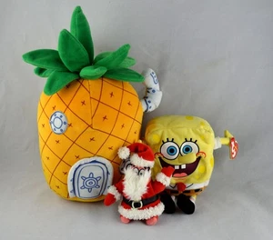 TY BEANIES 2004 Spongebob Squarepants Pineapple House & Patrick Klaus Keyring - Picture 1 of 2