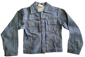NWOT Vintage Unbranded size 14 blue denim kids jean jacket unwashed or worn - Picture 1 of 4