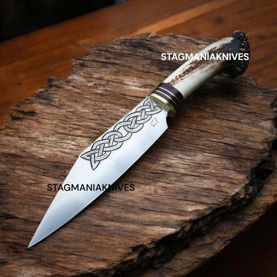 Cuchillo Bowie Corona Ciervo Forjado a Mano Acero J2 Caza Vikingo Anglosajón Seax Foto 1 de 1
