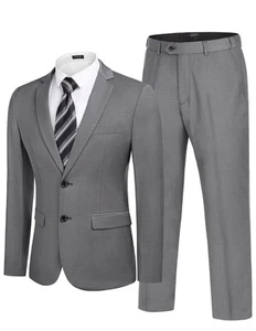 Men's 2 Piece Suits Slim Fit Tuxedo Jacket and Dress Pants Set Grey Small - Picture 1 of 8