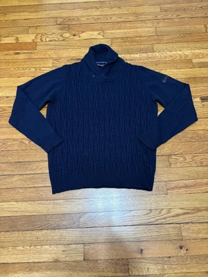 Ben Sherman Mens Sweater Size Large Blue Shawl Collar Wool Acrylic Cable Knit - Image 1 of 4