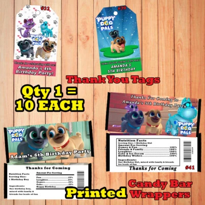 Cachorro Perro Amigos Cumpleaños 10 ea Candy Bar Envoltura o Etiquetas de Gracias Personalizadas Foto 1 de 4