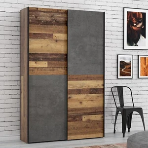 Schiebetürenschrank  Ozulla Old-Wood Vintage Beton Dunkelgrau 7 Fächer Schrank - Bild 1 von 5