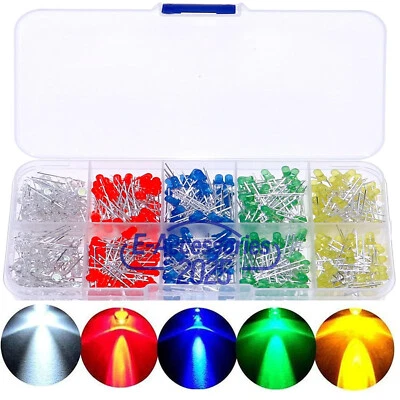 LED Leuchtdioden Set, 3mm 5mm   Leuchtdioden rund 2Pin mit 5 Farben  (200 Stück) - Bild 1 von 4