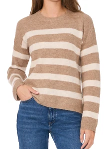 Halogen Sweater Crewneck Striped Malted Brown/Taupe Womens XL NEW $89 - Picture 1 of 8
