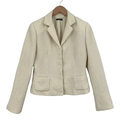 Chaqueta Blazer Tahari Tweed Mujer Talla 8 Crema Acrílico Manga Larga Sencillo Pecho Foto 1 de 4