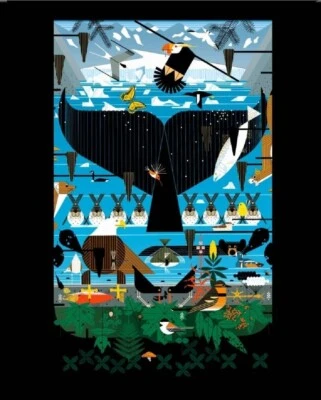 BIRCH FABRICS Charley Harper "Glacier Bay" Main Poster Poplin Fabric•Organic•1yd•BTY GORGEOUS