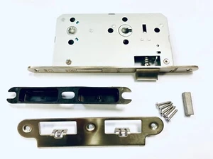 Bathroom Lock 60mm Back Radius Forend c/w Striking Plate Dust box Screws Mortice - Picture 1 of 12