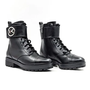 Botas de combate Michael Kors para mujer Tatum veganas de cuero negro con logotipo MK talla 6,5 - Imagen 1 de 10