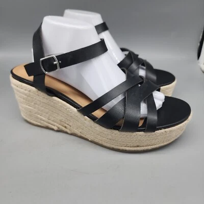 Torrid Black Platform Espadrille Wedge 11.5 Wide Women Shoe Ankle Strap Weave - Image 1 of 4