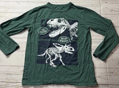 Children's Place 绿色恐龙图案印花长袖 T 恤男孩 L 码 — 第 1/4 张图片