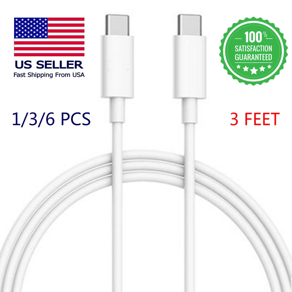 USB C to USB C Cable Type C Fast Charger Charging iPad Pro Macbook Samsung Phone - Image 1 of 4