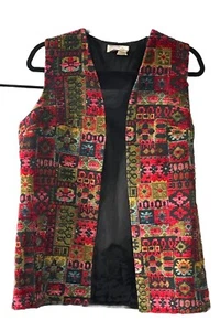 Vtg 60-70s Unisex Vest Large Aladdin Carpet Tapestry Hippie Boho Art 2 Wear EUC - Picture 1 of 8