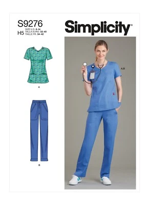 SIMPLICITY 9276 MISSES SCRUBS TOP & PANTS Sewing Pattern Sizes 6-14 & 16-24 - Image 1 of 4
