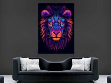TRIPPY PSYCHEDELIC LION POSTER PRINT JUNGLE BEAUTIFUL AI WALL ART ABSTRACT GIANT