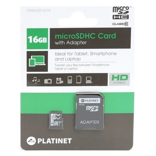Platinet Microsd 16GB SD HC Classe 10 Memory Secure Digital + ADAPTER SD 42209 - Immagine 1 di 1