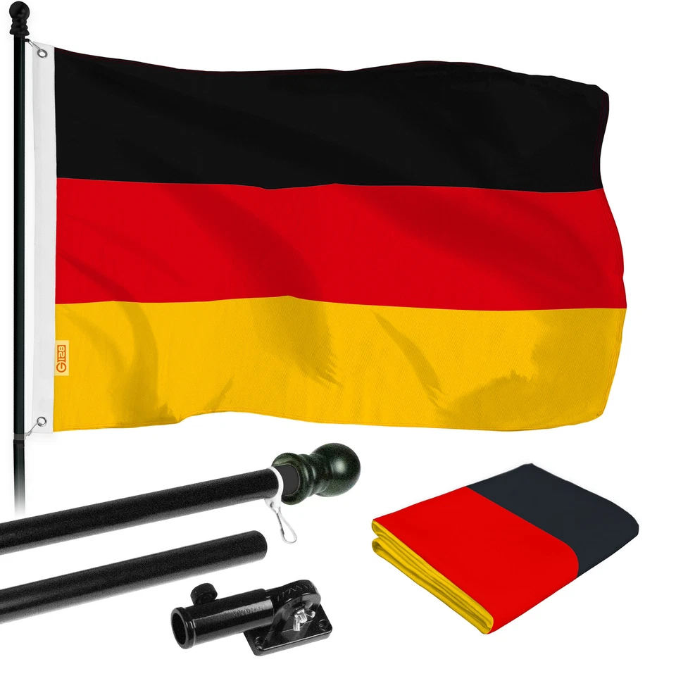 G128 6ft Black Aluminum Flagpole & Germany Brass Grommets Printed 3x5ft
