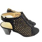 Liz Claiborne Womens Gemma Black Block Heel Sandals Size 7.5M Peep Toe
