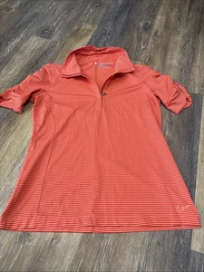 Polo femme Nike GOLF M rouge corail rayé manches courtes froncées fermeture éclair 1/4 - Photo 1/9