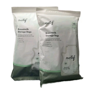 (2) NUEVAS bolsas de almacenamiento de leche materna médica Motif 8 oz de un solo uso 100 unidades sin BPA Foto 1 de 4