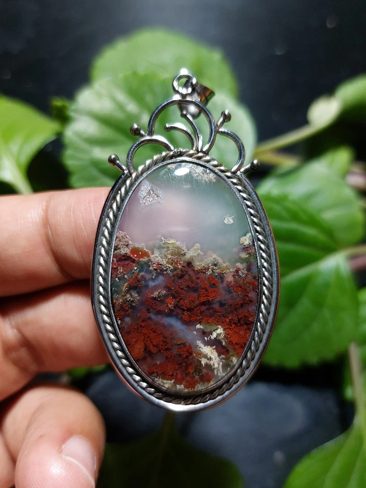 Colgante de ágata musgo escénico tamaño 31x41x5 mm Foto 1 de 4