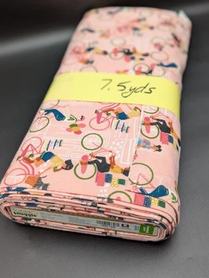 7.5 Yard Lot Super Snuggle Flannel Girls on Bikes Pink Cotton JOANN Fabric 42in - Image 1 of 4
