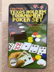 Cardinal's Texas Hold 'em Tournament Poker Set Playing Cards Chips Tin Box - Picture 1 of 2