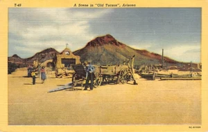 Postcard AZ: A Scene in Old Tucson, Arizona, Posted 1954, Linen - Picture 1 of 2