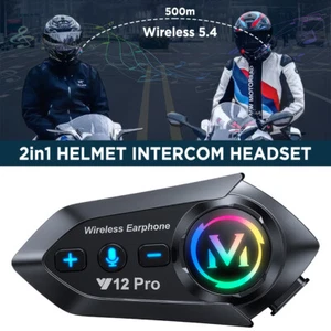 Smart Motorcycle Intercom Bluetooth Helmet Headset 2-Way 500M Talk Speaker IPX6 - Picture 1 of 20