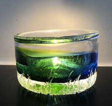 Stunning GORAN WARFF KOSTA BODA SWEDEN Signed Blue Green Glass Bowl 