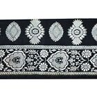 Vintage Black Pure Silk Sari Border Woven Banarasi Brocade Trim Craft Sewing