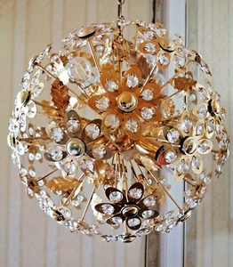 Deckenlampe Sputnik Leuchte, Kugel mit Glasblüten, Designklassiker Messing - Bild 1 von 10