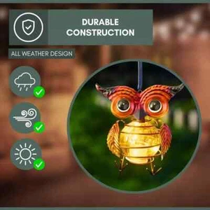 Solar Garden Ornament Owl Hanging Bird LED Firefly Outdoor Decor Ornament - Picture 1 of 24