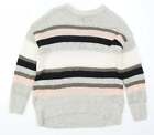 New Look Womens Grey Round Neck Striped Acrylic Pullover Jumper Size S - Pink