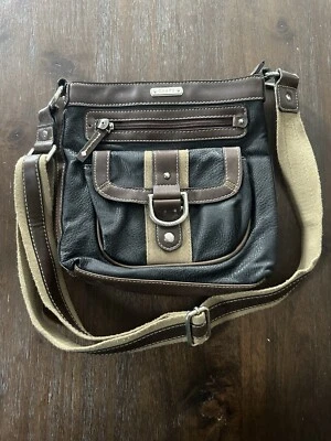 Chaps Faux Leather Black and Brown Messenger Bag Purse - Image 1 of 3