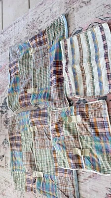 NAUTICA SHOREBRIDGE Pastel PLAID (4) Madras euro Throw PILLOW SHAMS 26 X 26 - Image 1 of 4