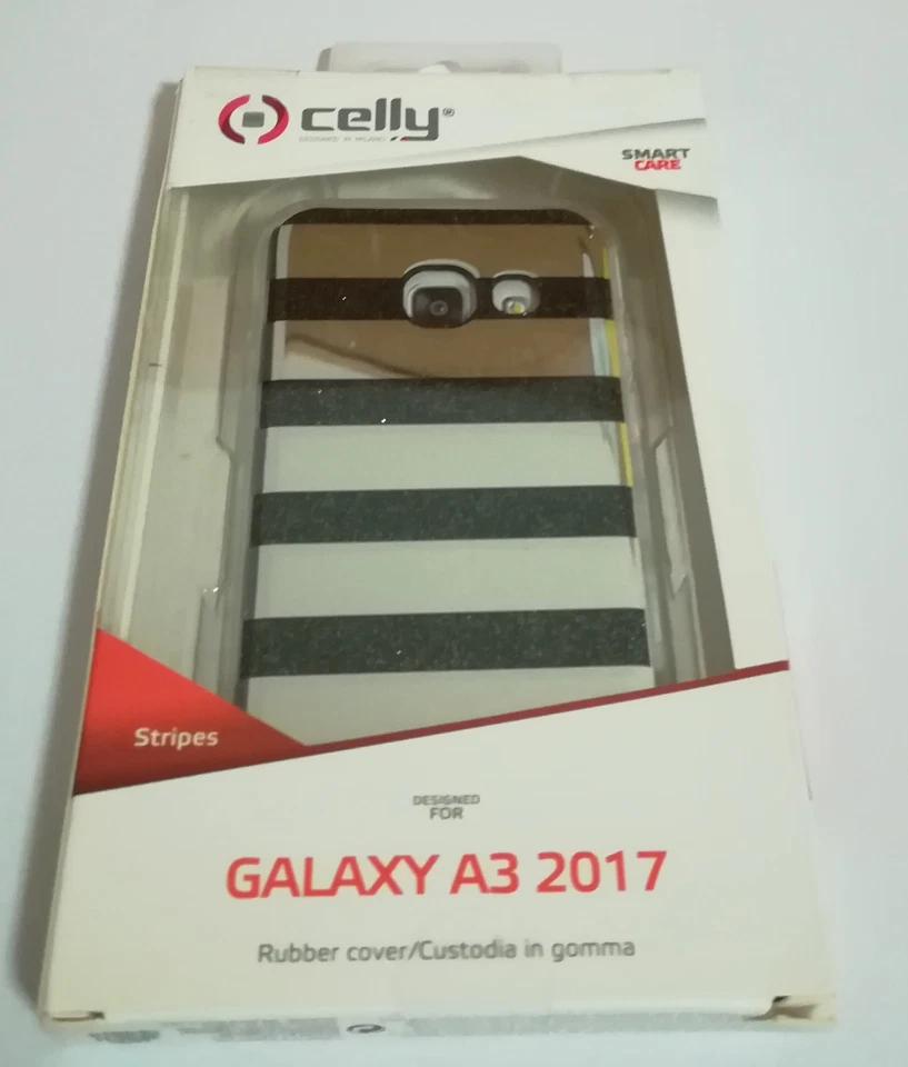 Cover per GALAXY A3 2017 - Celly STRIPES - Glitter nero / argento - NUOVO - Immagine 1 di 1