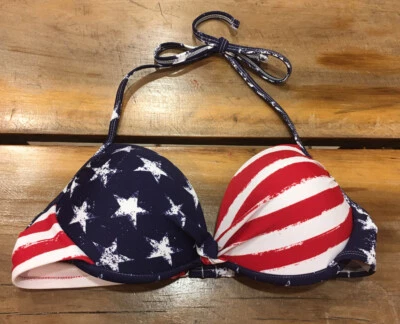 Xhilaration American Flag Push Up Halter Bikini Top Americana Patriotic Size XS - Image 1 of 4