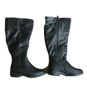 DREAM PAIRS Women's Low Wedge Knee High Winter Fashion Boots, Black, Size 8 - Picture 1 of 3