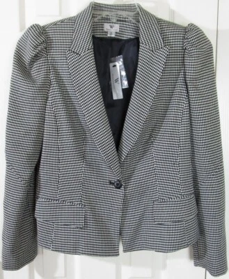 Blazer Worthington Forrado Pata de Gallo Blanco y Negro Nuevo con Etiquetas con Detalle de Cremallera, M, $72 Foto 1 de 4