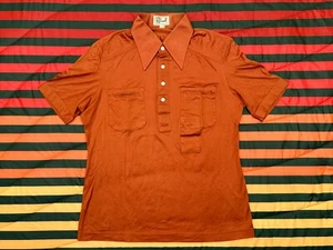 VTG 60s 70s Roland Polo Shirt Mens L Burnt Orange Butterfly Collar Mod Disco - Picture 1 of 9