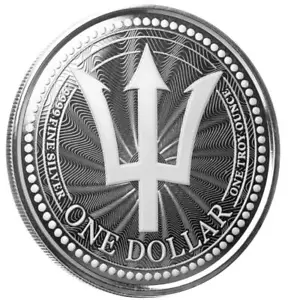 2023 1 oz Barbados Trident .9999 Silver Coin BU Proof-like #A437 - Picture 1 of 3