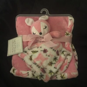 Manta de bebé favorita Le Bebe con manta de seguridad rosa cervatillo hojas de ciervo nueva con etiquetas - Imagen 1 de 8