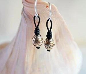 Sterling Silver Leather Earrings Silver and Leather Dangling Earrings by Yevga - Picture 1 of 5