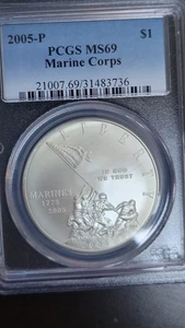 2005-P Marine Corps United States of America Commemorative Silver $1 MS69 PCGS - Picture 1 of 3