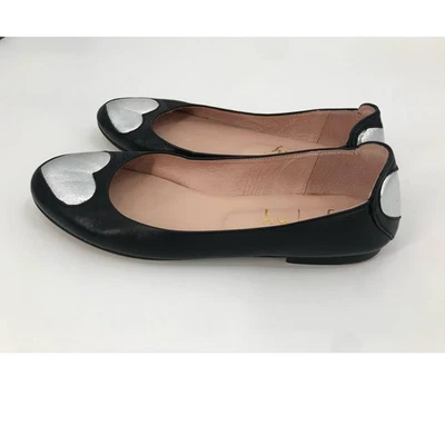 FS/NY Women's Black Silver Heart Flat Leather Ballet Shoes Size 7.5 - Image 1 of 4