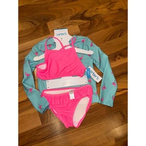 Carter's Flamingo Swimsuit Set UPF 50+ Sun Protection Rash Guard 5T 3 piece NWT - Picture 1 of 6