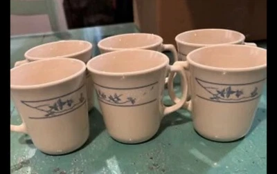 Set Of 6 Corning Corelle First Of Spring Coffee Mugs Blue And White Flowers 3.5" - Image 1 of 2
