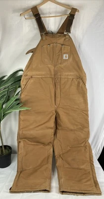 VTG Carhartt Mens Bib Overalls BQ186 Double Knee Canvas Insulated 46X32 USA - Image 1 of 4