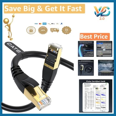 Cat8 Ethernet Cable 3FT Outdoor Indoor Heavy Duty 40Gbps Waterproof New - Image 1 of 4